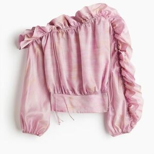 RUFFLED ONE-SHOULDER SMOCKED BLOUSE